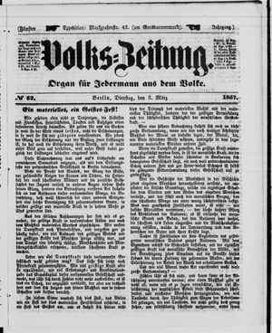 Volks-Zeitung vom 03.03.1857