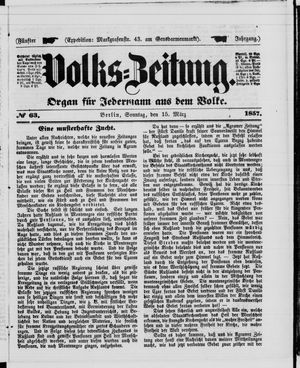 Volks-Zeitung vom 15.03.1857