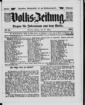 Volks-Zeitung vom 27.03.1857