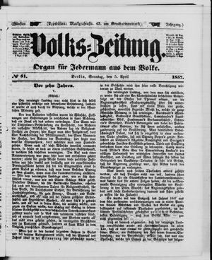 Volks-Zeitung vom 05.04.1857