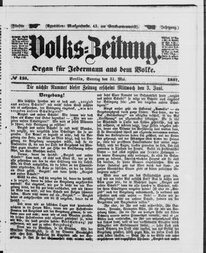 Volks-Zeitung on May 31, 1857