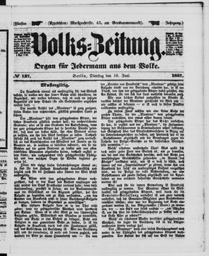 Volks-Zeitung vom 16.06.1857