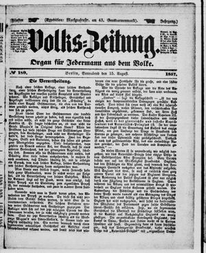 Volks-Zeitung vom 15.08.1857