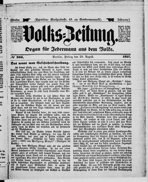 Volks-Zeitung vom 28.08.1857