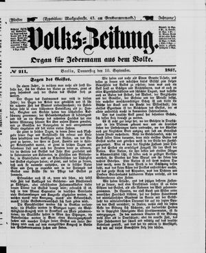 Volks-Zeitung vom 10.09.1857