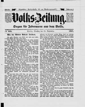 Volks-Zeitung vom 15.09.1857