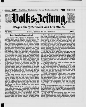Volks-Zeitung vom 16.09.1857