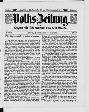 Volks-Zeitung vom 17.09.1857