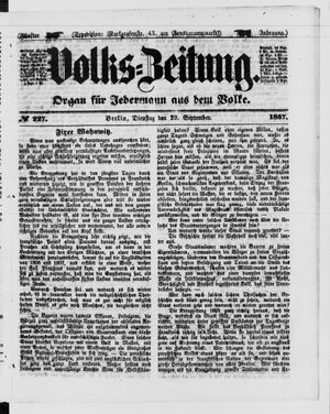 Volks-Zeitung on Sep 29, 1857