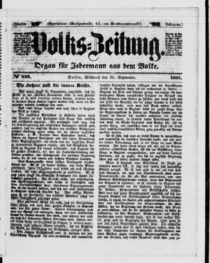 Volks-Zeitung vom 30.09.1857