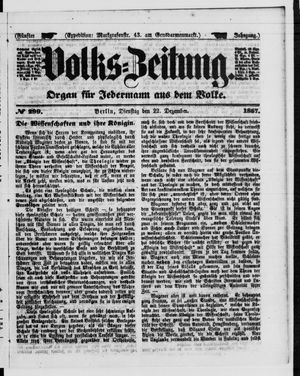 Volks-Zeitung vom 22.12.1857