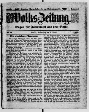 Volks-Zeitung vom 01.04.1858