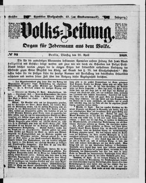 Volks-Zeitung vom 20.04.1858