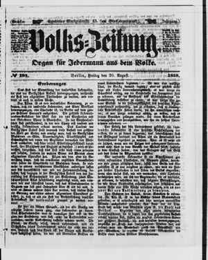 Volks-Zeitung vom 20.08.1858