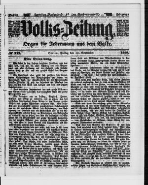 Volks-Zeitung vom 10.09.1858