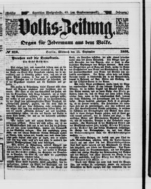 Volks-Zeitung on Sep 15, 1858