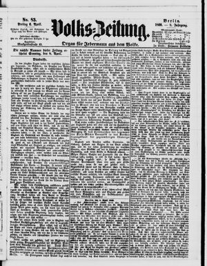 Volks-Zeitung vom 06.04.1860