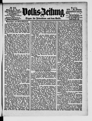 Volks-Zeitung vom 21.08.1872