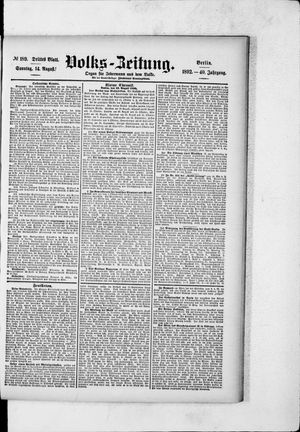 Volks-Zeitung vom 14.08.1892