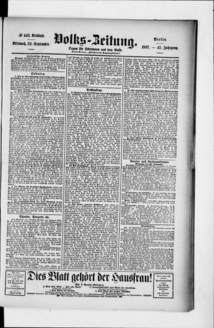 Volks-Zeitung on Sep 22, 1897