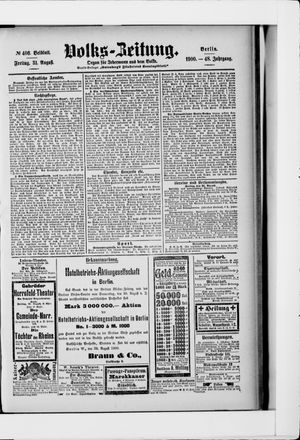 Volks-Zeitung on Aug 31, 1900