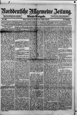 Norddeutsche allgemeine Zeitung vom 14.11.1884