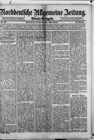 Norddeutsche allgemeine Zeitung vom 28.11.1884