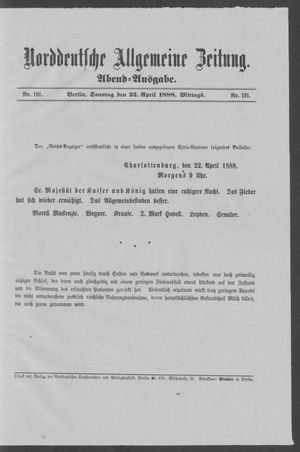 Norddeutsche allgemeine Zeitung vom 22.04.1888