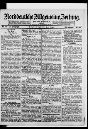 Norddeutsche allgemeine Zeitung on Aug 14, 1914