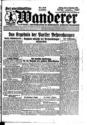 Der Oberschlesische Wanderer vom 21.09.1923