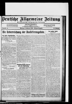 Deutsche allgemeine Zeitung on Feb 9, 1920