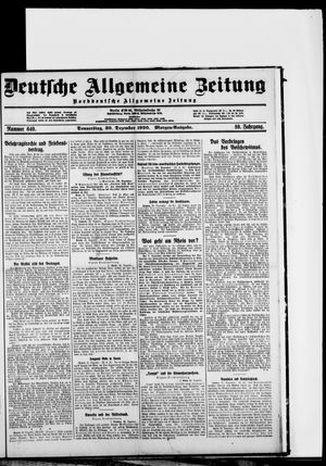 Deutsche allgemeine Zeitung vom 30.12.1920