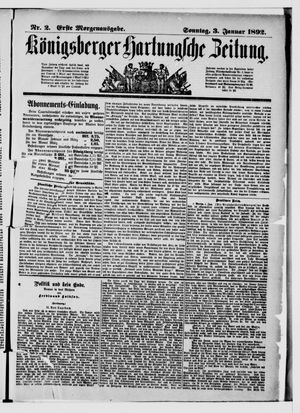 Königsberger Hartungsche Zeitung vom 03.01.1892