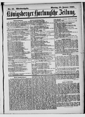 Königsberger Hartungsche Zeitung on Jan 18, 1892