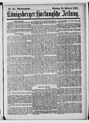 Königsberger Hartungsche Zeitung vom 22.02.1892