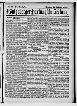 Königsberger Hartungsche Zeitung vom 29.02.1892