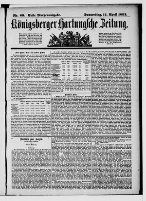 Königsberger Hartungsche Zeitung vom 14.04.1892
