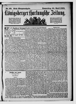 Königsberger Hartungsche Zeitung vom 28.04.1892