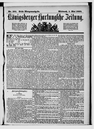 Königsberger Hartungsche Zeitung on May 4, 1892