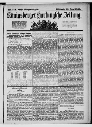 Königsberger Hartungsche Zeitung on Jun 22, 1892