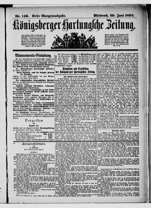 Königsberger Hartungsche Zeitung on Jun 29, 1892