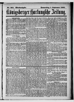 Königsberger Hartungsche Zeitung vom 01.09.1892