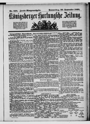 Königsberger Hartungsche Zeitung vom 29.09.1892