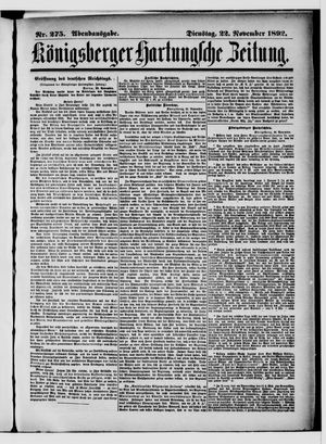 Königsberger Hartungsche Zeitung vom 22.11.1892