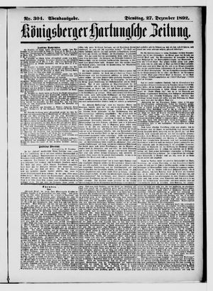 Königsberger Hartungsche Zeitung vom 27.12.1892