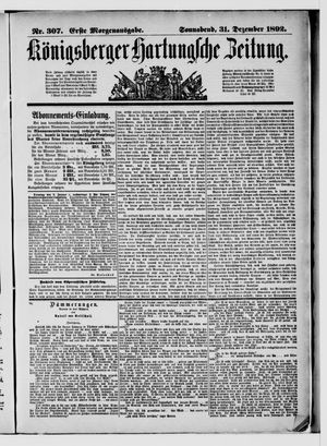Königsberger Hartungsche Zeitung vom 31.12.1892