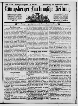 Königsberger Hartungsche Zeitung vom 16.11.1904