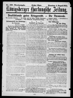 Königsberger Hartungsche Zeitung on Aug 4, 1914