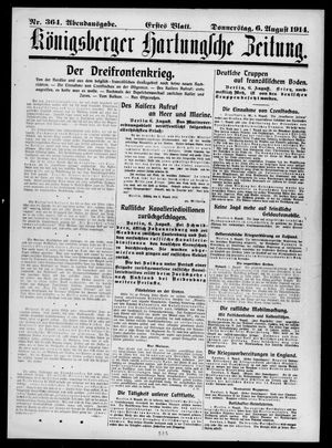 Königsberger Hartungsche Zeitung on Aug 6, 1914