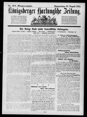 Königsberger Hartungsche Zeitung on Aug 13, 1914